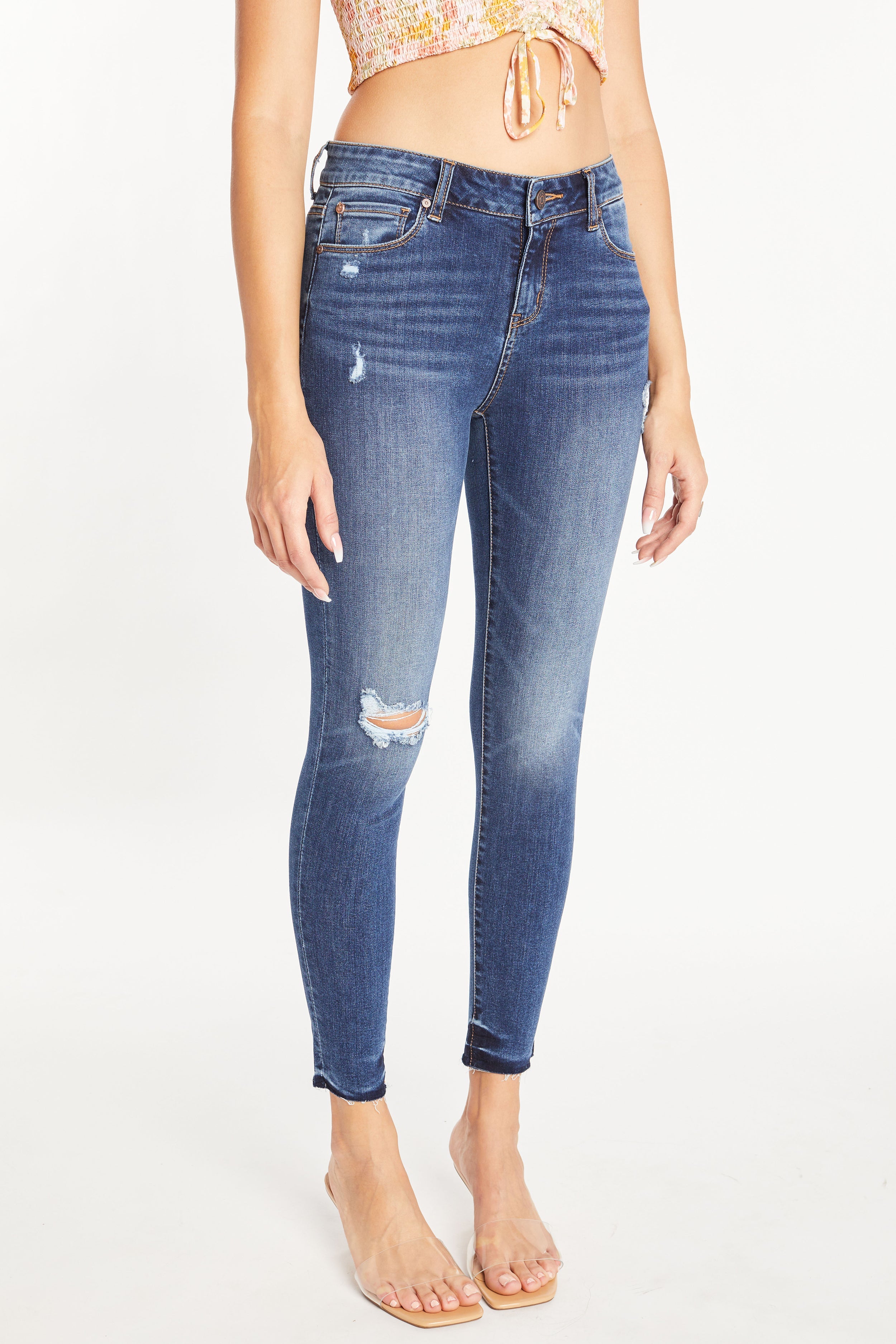 Mid Rise 5 Pocket Ankle Skinny Jeans