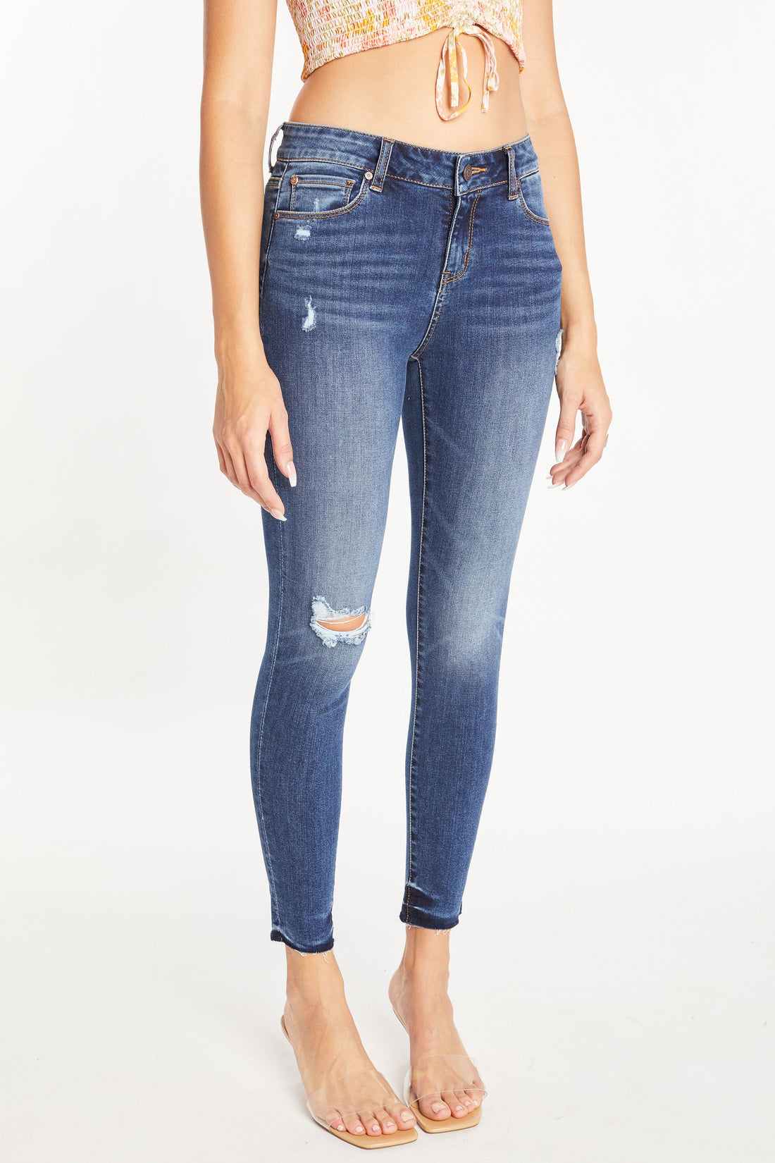 Mid Rise 5 Pocket Ankle Skinny Jeans