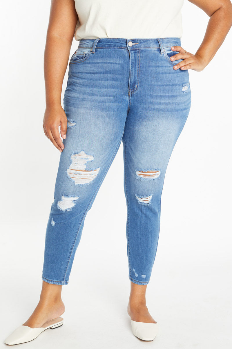 High Rise Destructed Ankle Skinny