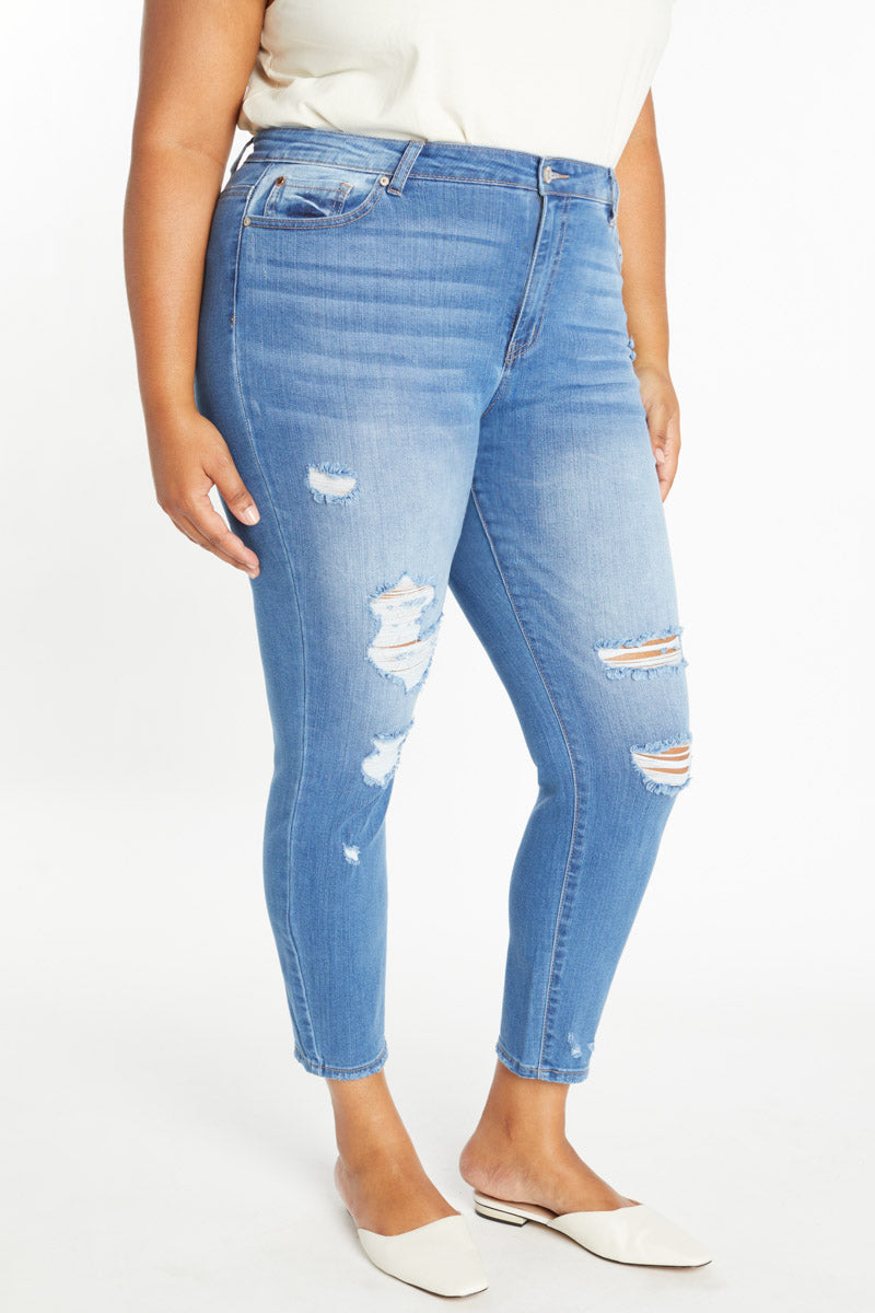 High Rise Destructed Ankle Skinny