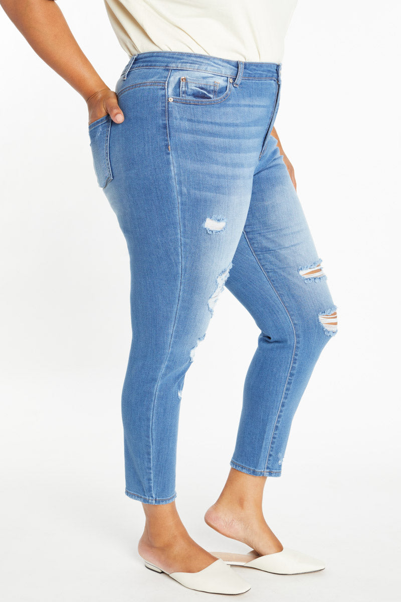High Rise Destructed Ankle Skinny