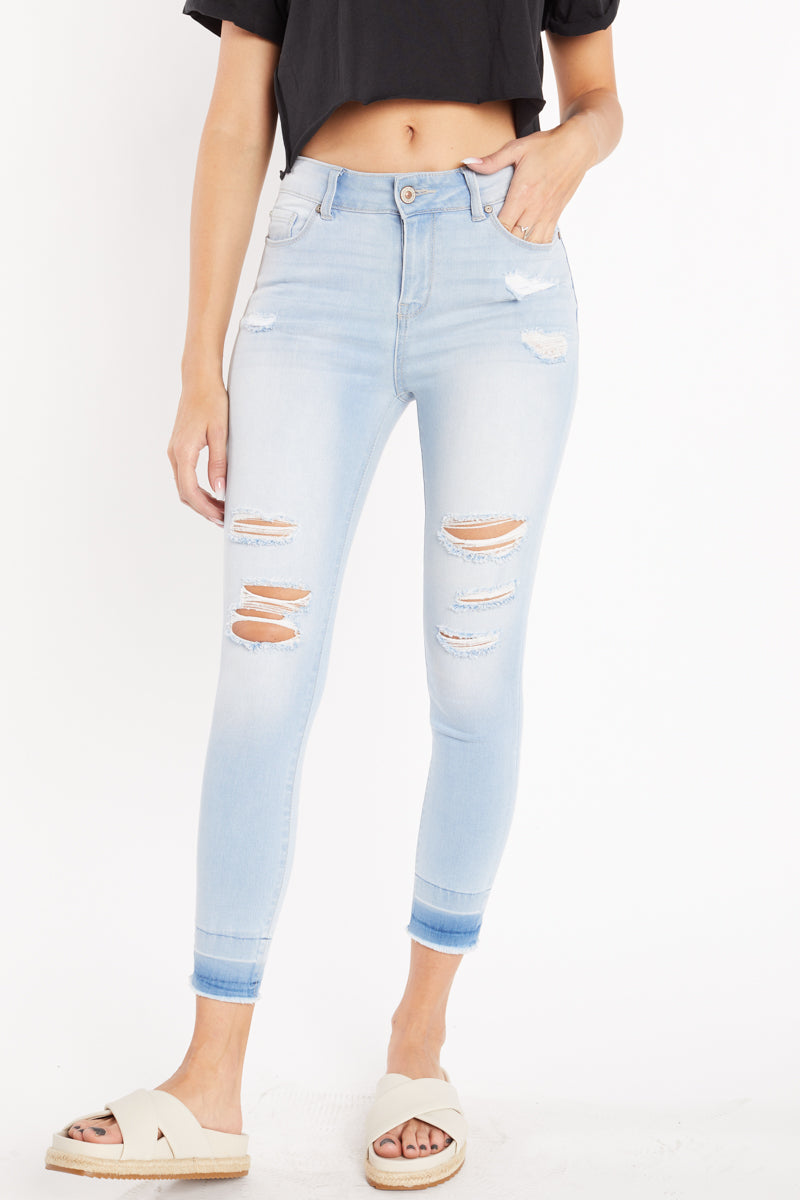 High Rise Destructed Skinny Jeans