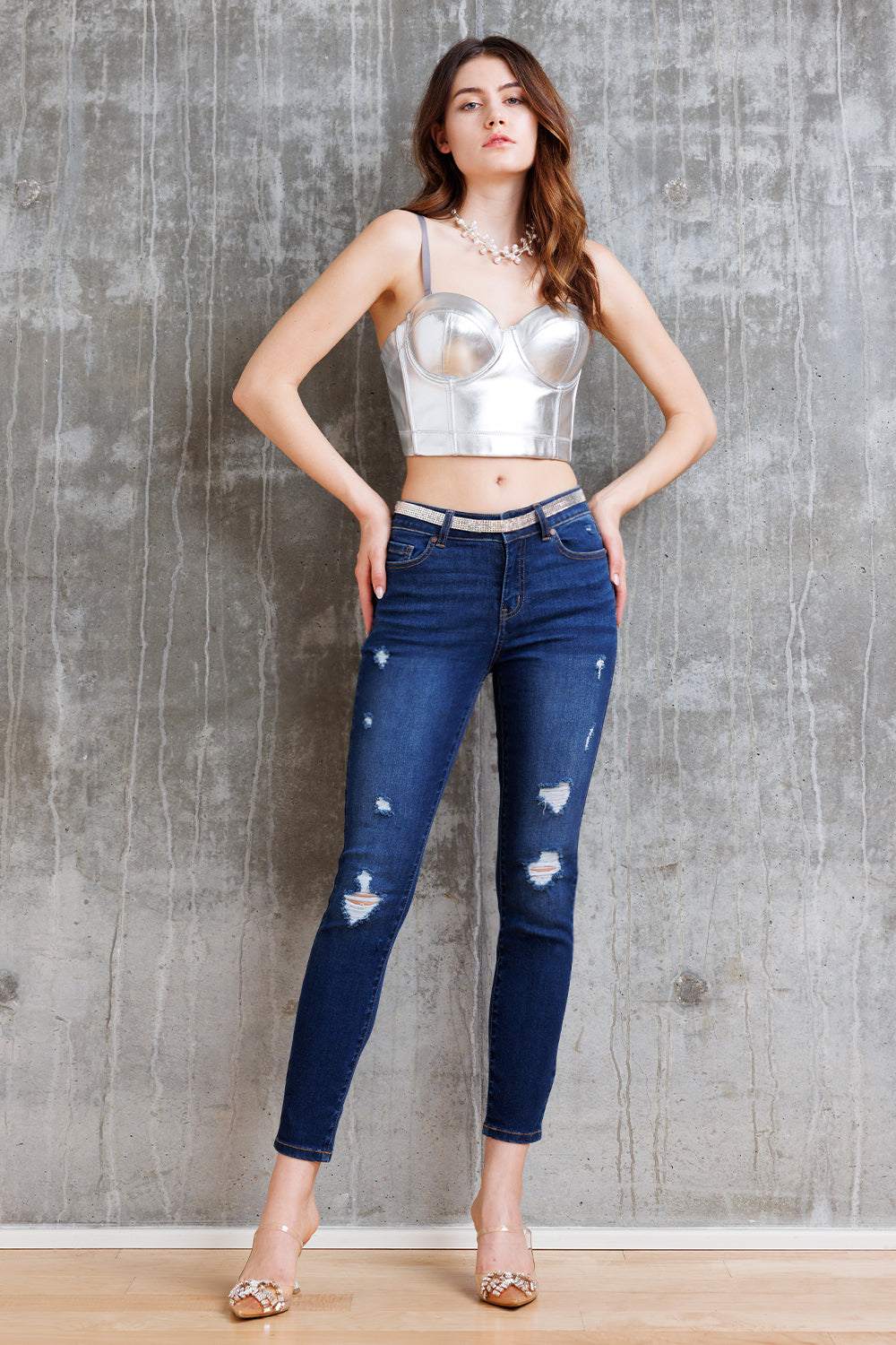 High Rise Destructed Skinny Jeans