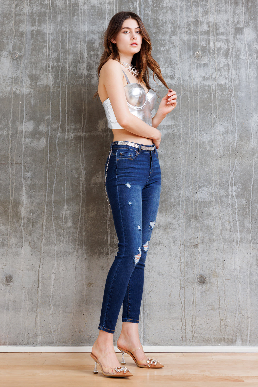 High Rise Destructed Skinny Jeans