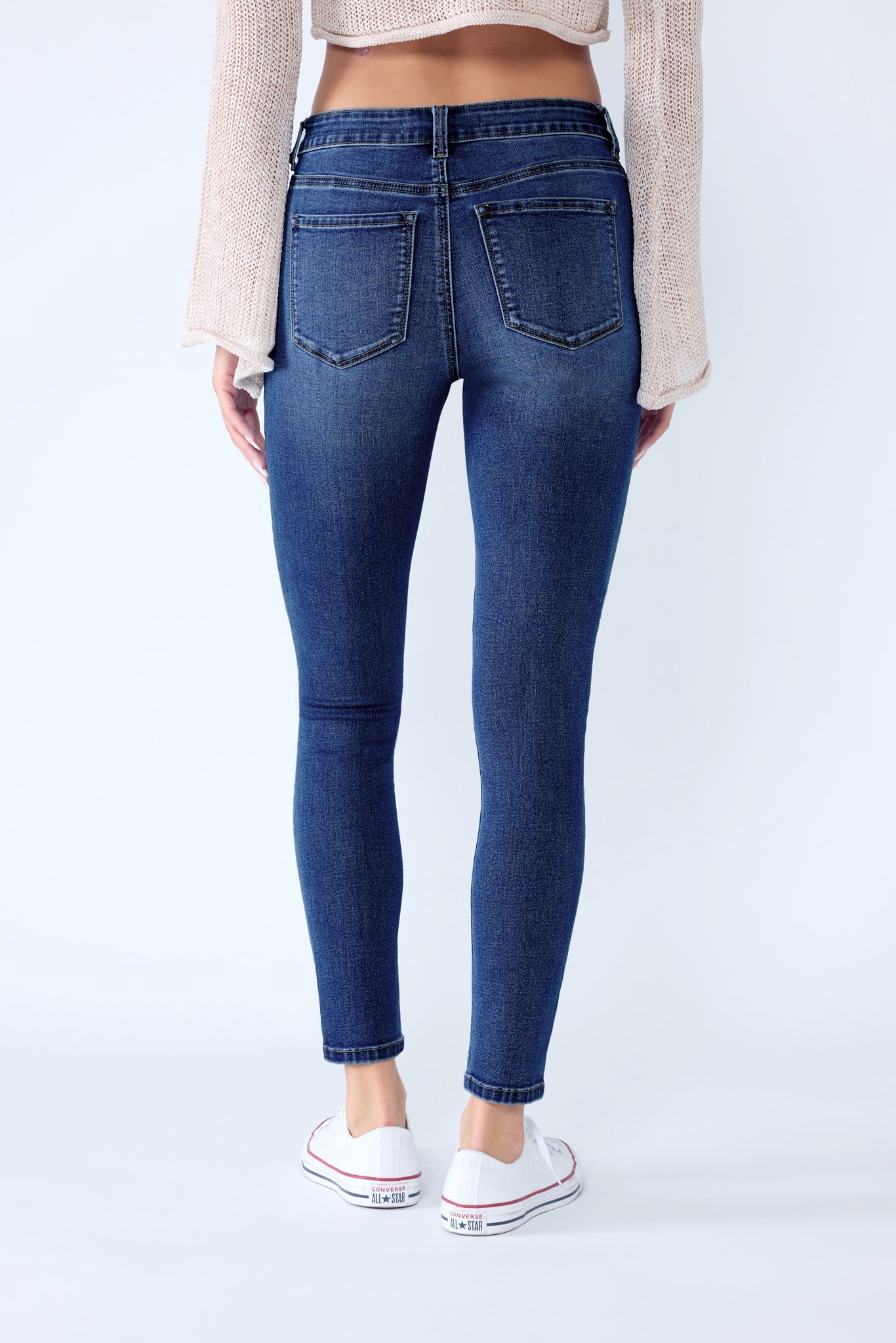 Classic High Rise Skinny Jeans with Hand Sanding