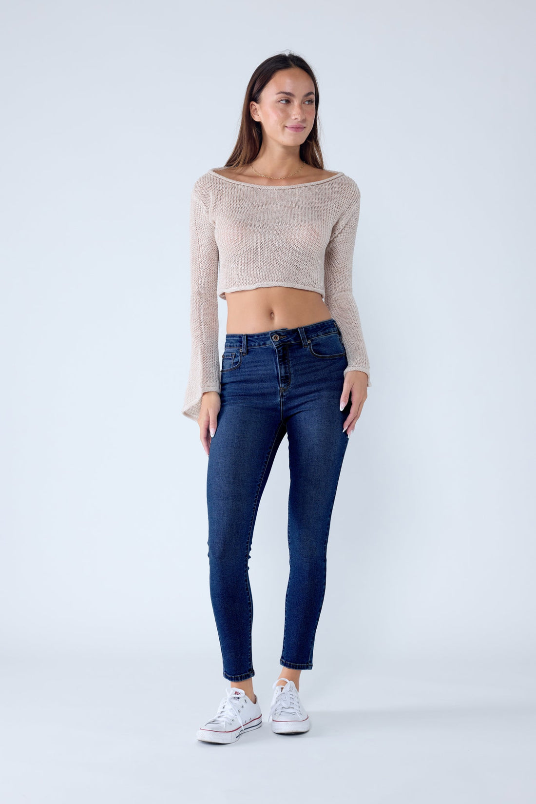 Classic High Rise Skinny Jeans with Hand Sanding