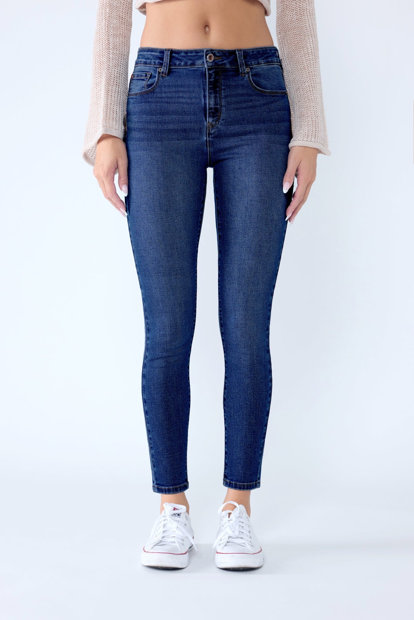 Classic High Rise Skinny Jeans with Hand Sanding