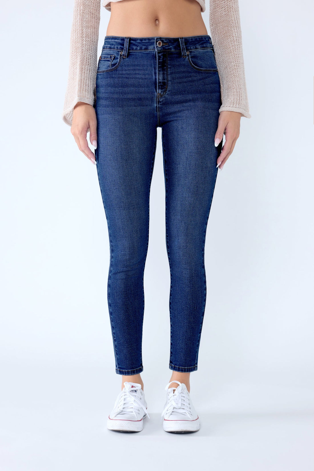 Classic High Rise Skinny Jeans with Hand Sanding