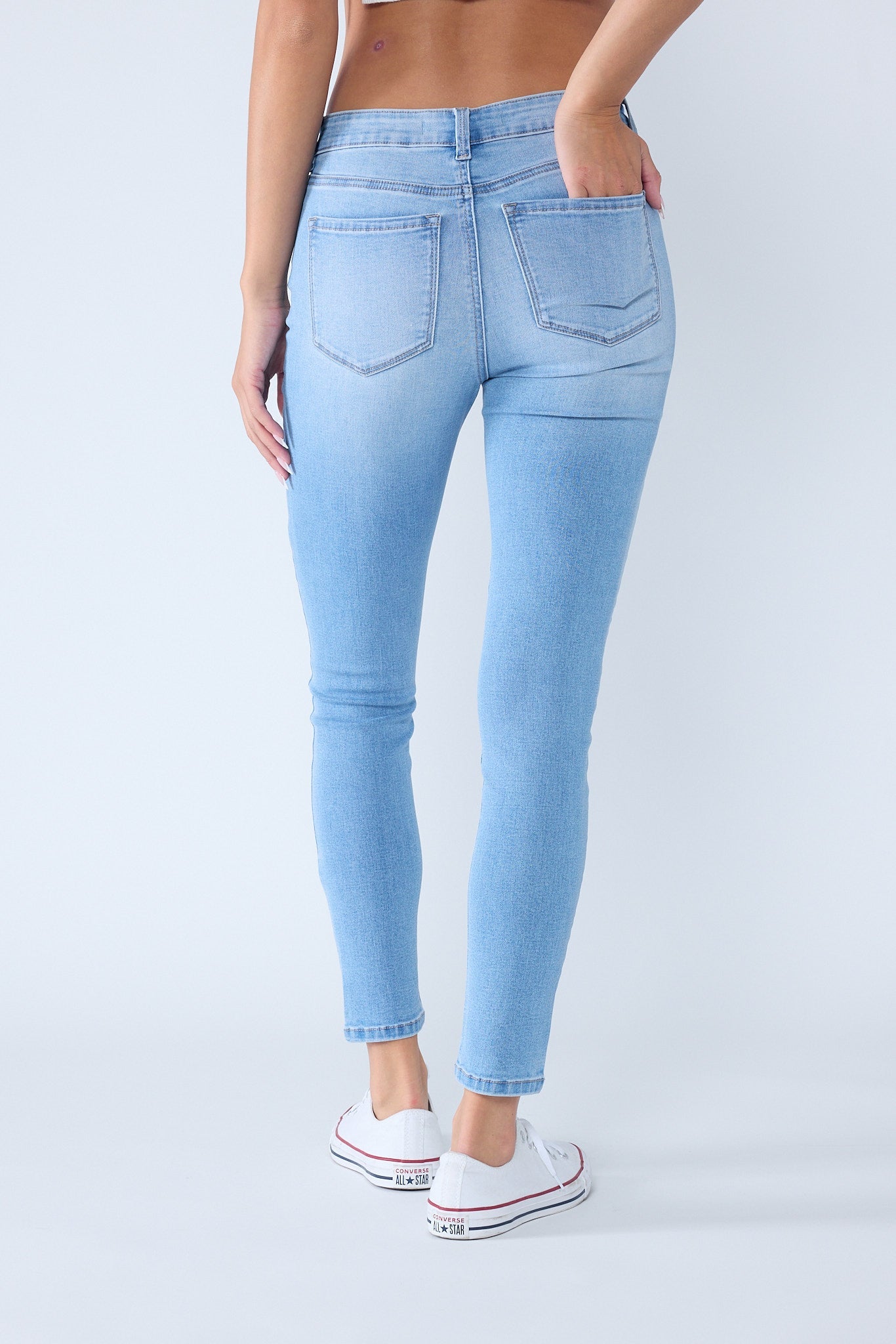 Classic High Rise Skinny Jeans with Hand Sanding