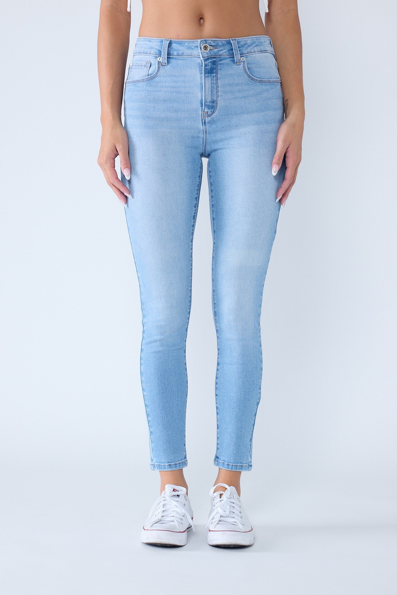 Classic High Rise Skinny Jeans with Hand Sanding