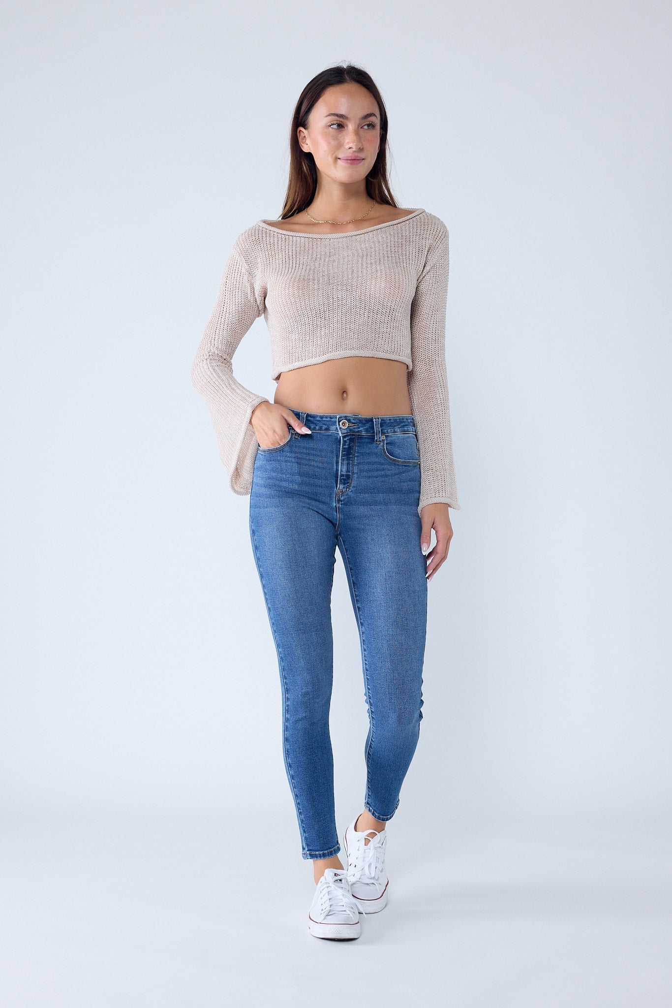 Classic High Rise Skinny Jeans with Hand Sanding