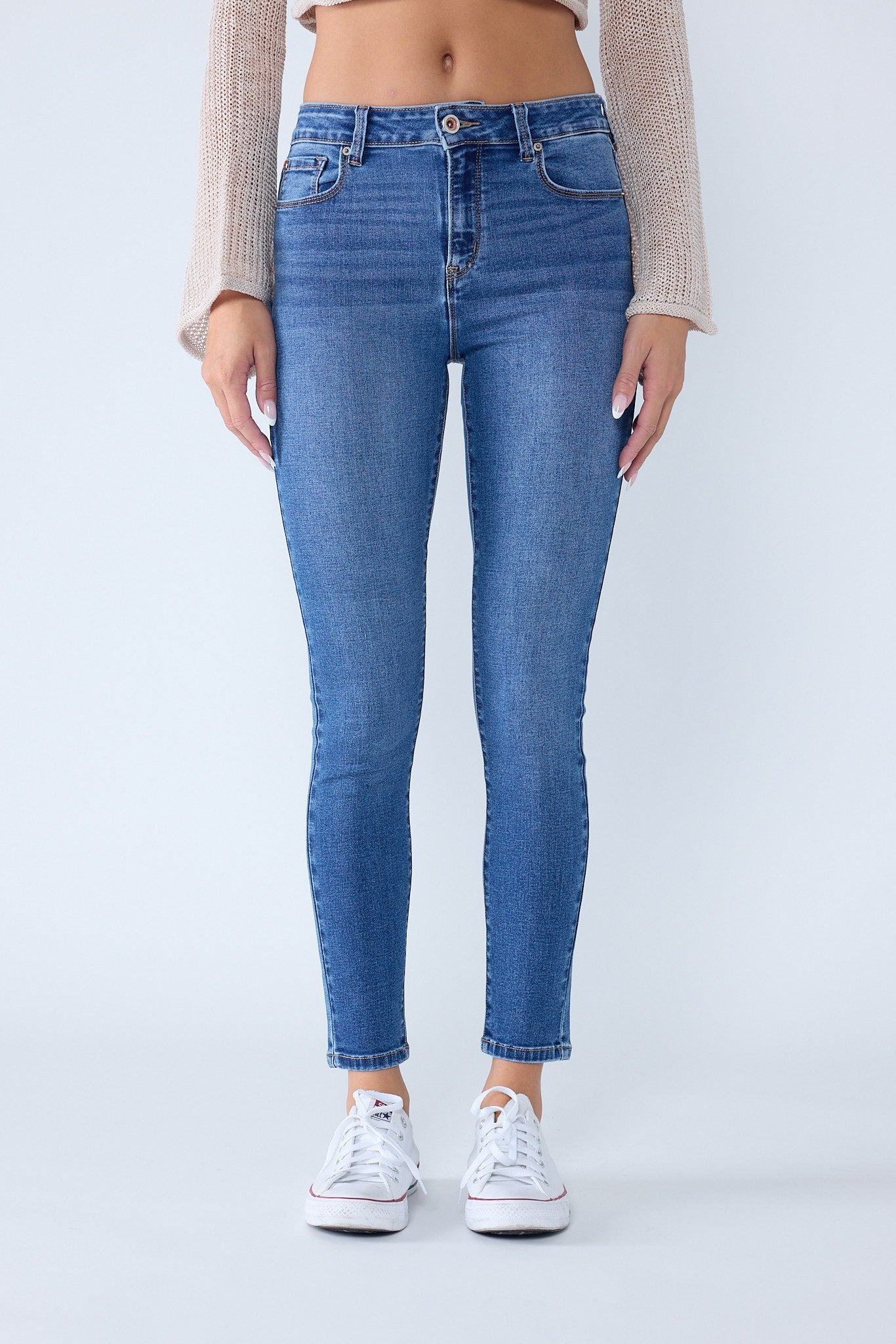 Classic High Rise Skinny Jeans with Hand Sanding