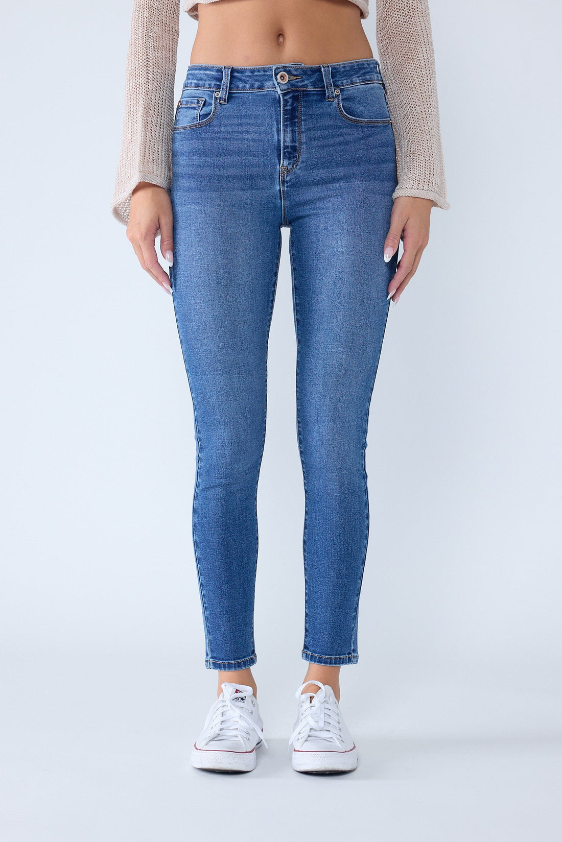 Classic High Rise Skinny Jeans with Hand Sanding