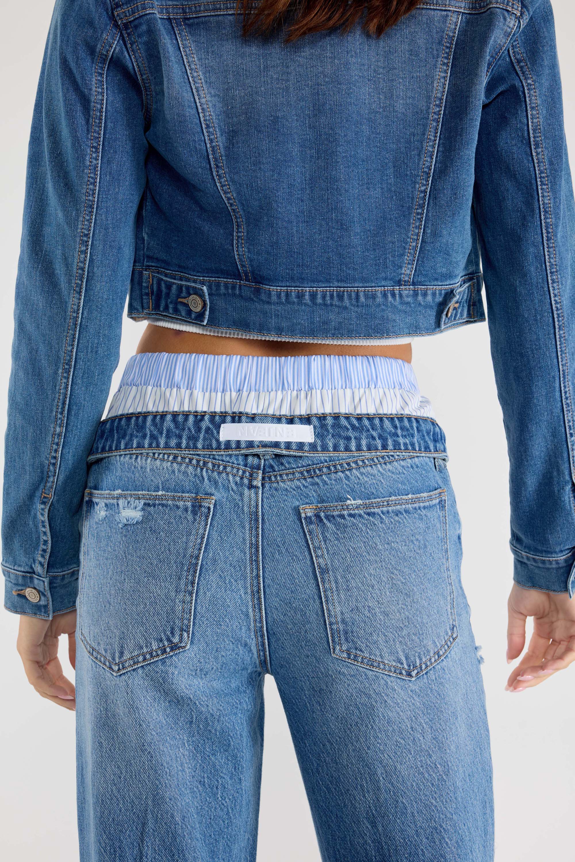 Low Waist Relaxed Straight Jeans with Tie Wash