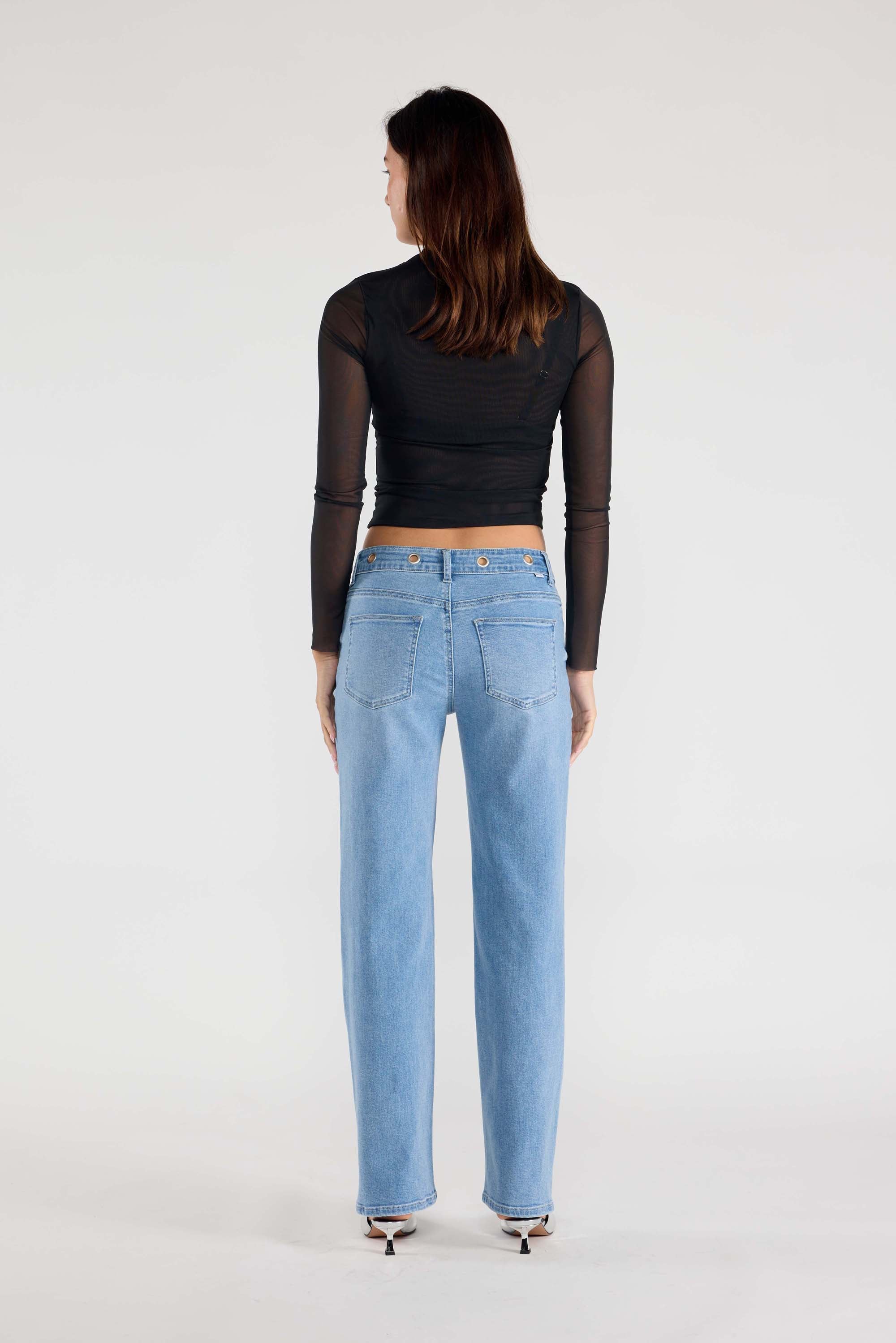 Eyelet Waist Band Straight Jeans