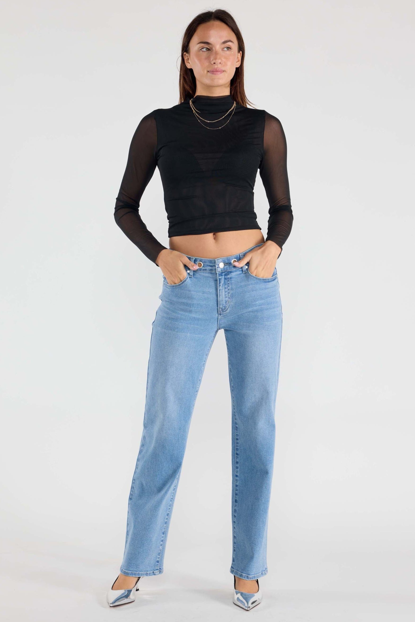Eyelet Waist Band Straight Jeans