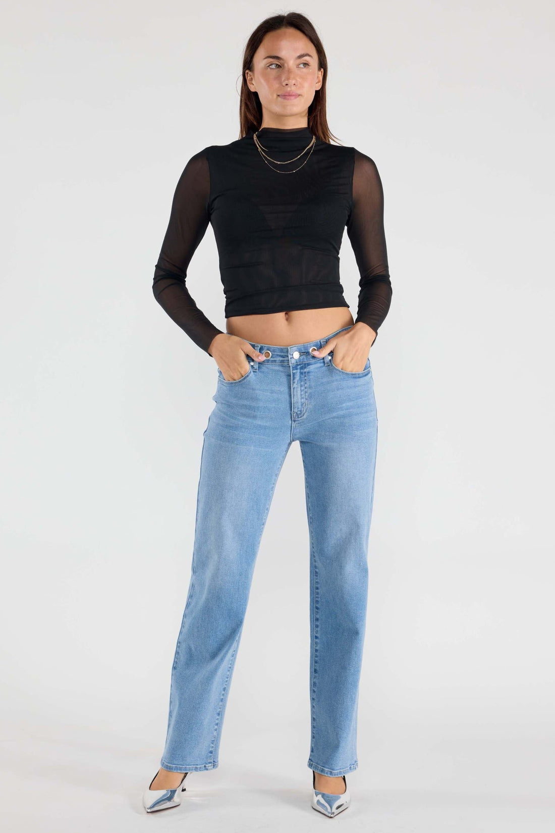 Eyelet Waist Band Straight Jeans