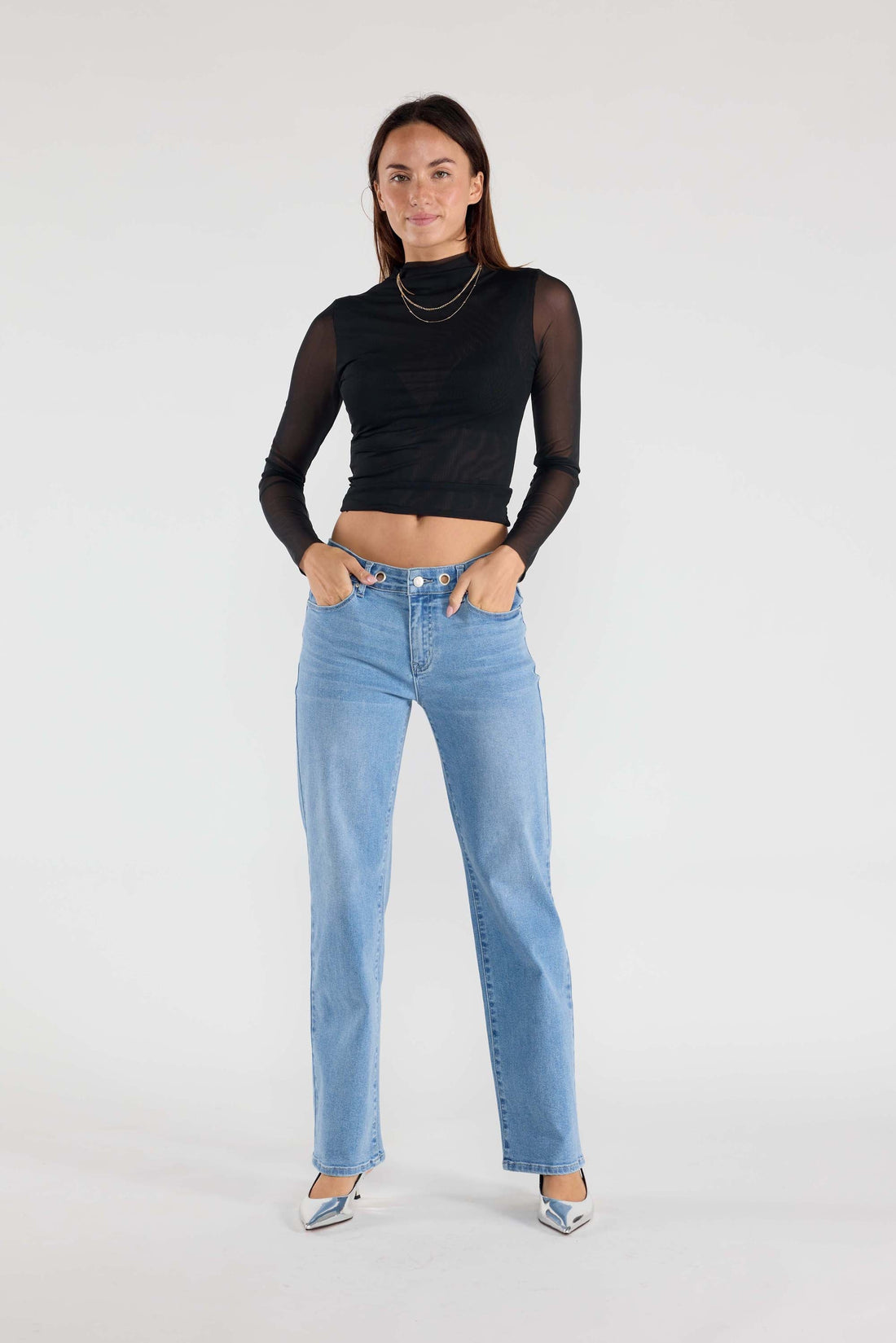 Eyelet Waist Band Straight Jeans