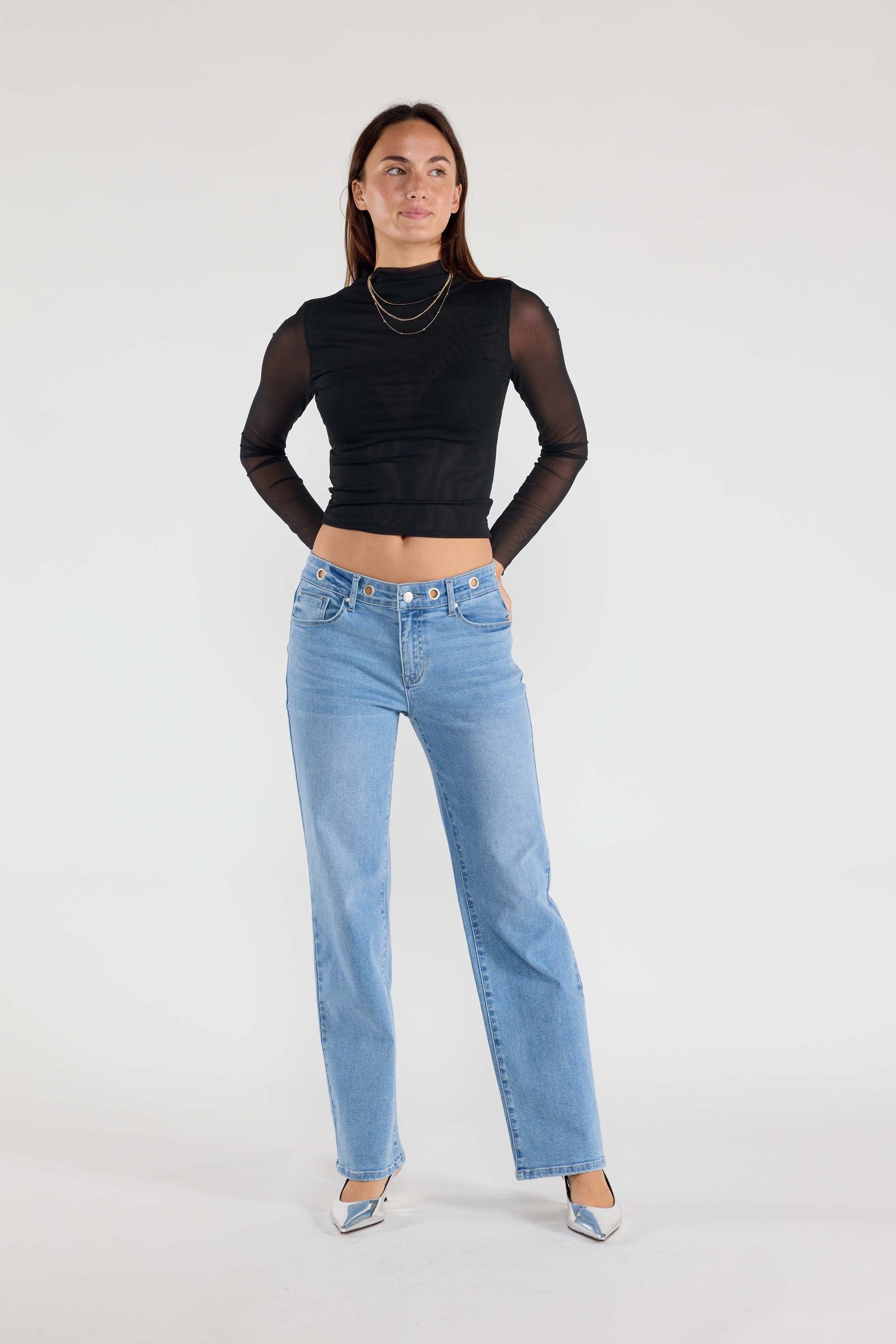 Eyelet Waist Band Straight Jeans
