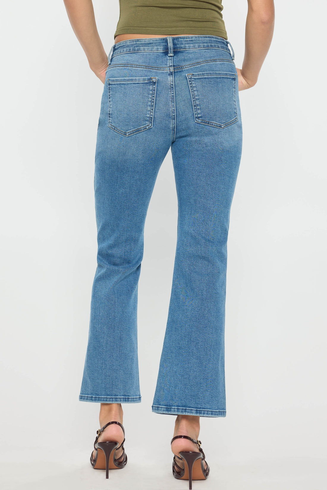 High Rise Relaxed Crop Bootcut Jeans with Side Cut-out hole Detail