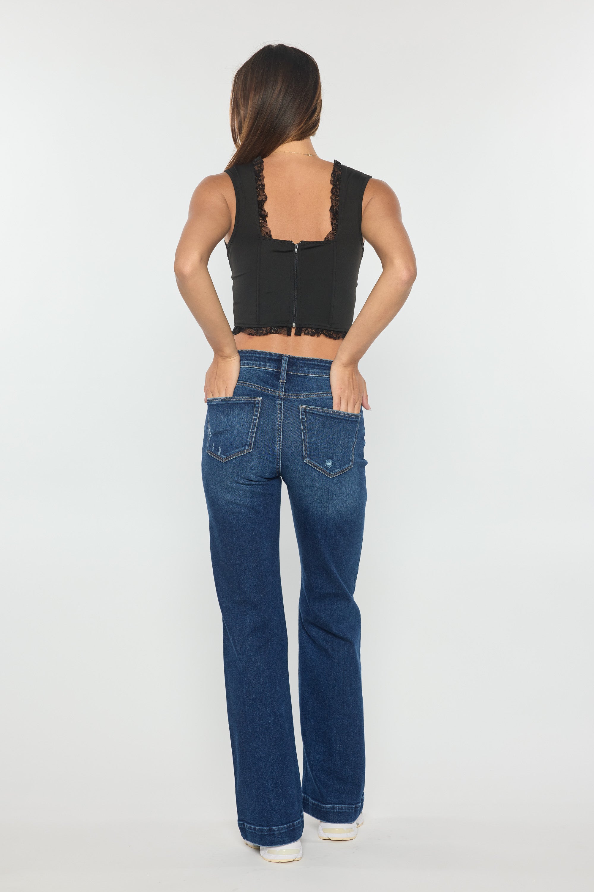 High Rise Destructed Wide Leg Jeans