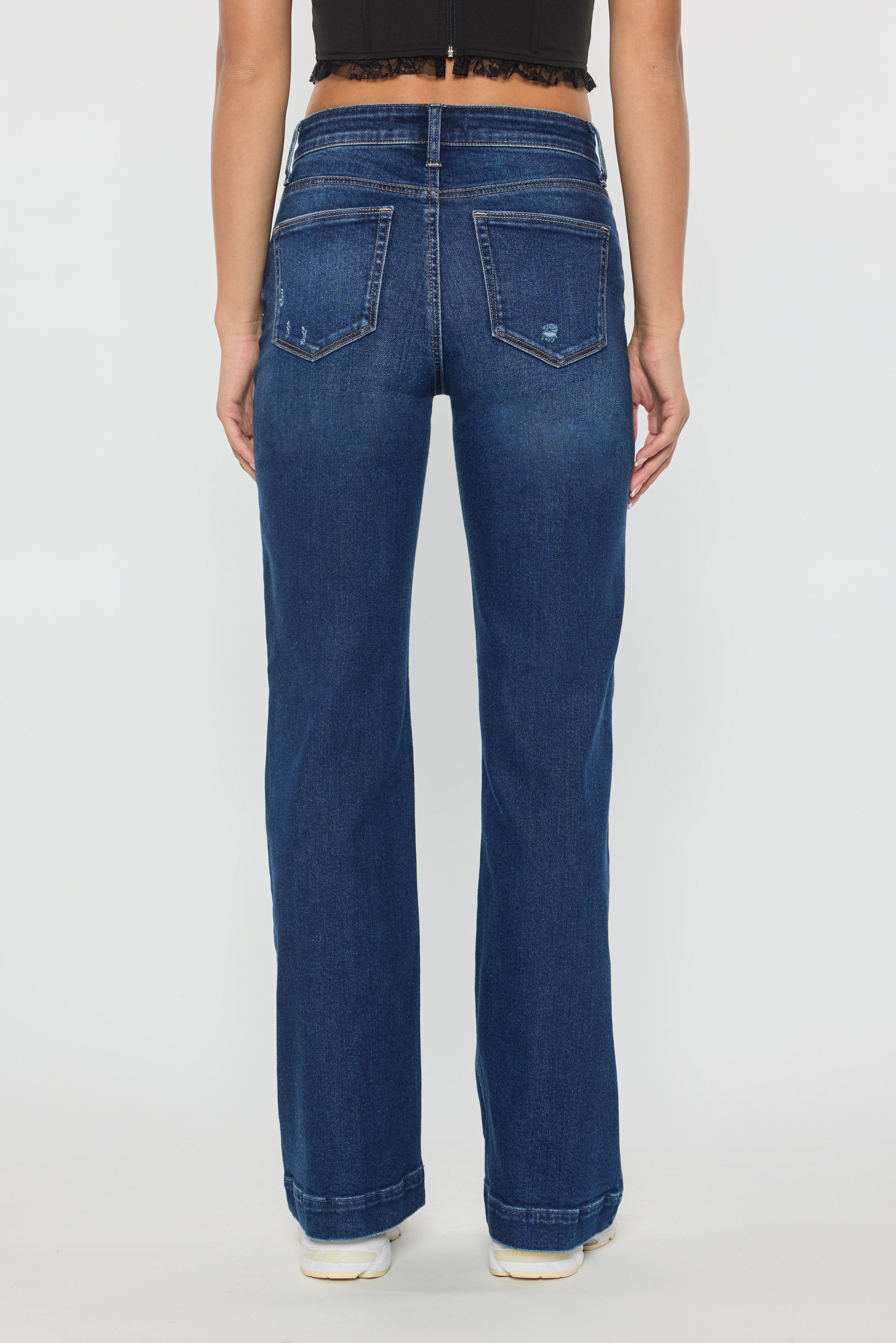 High Rise Destructed Wide Leg Jeans