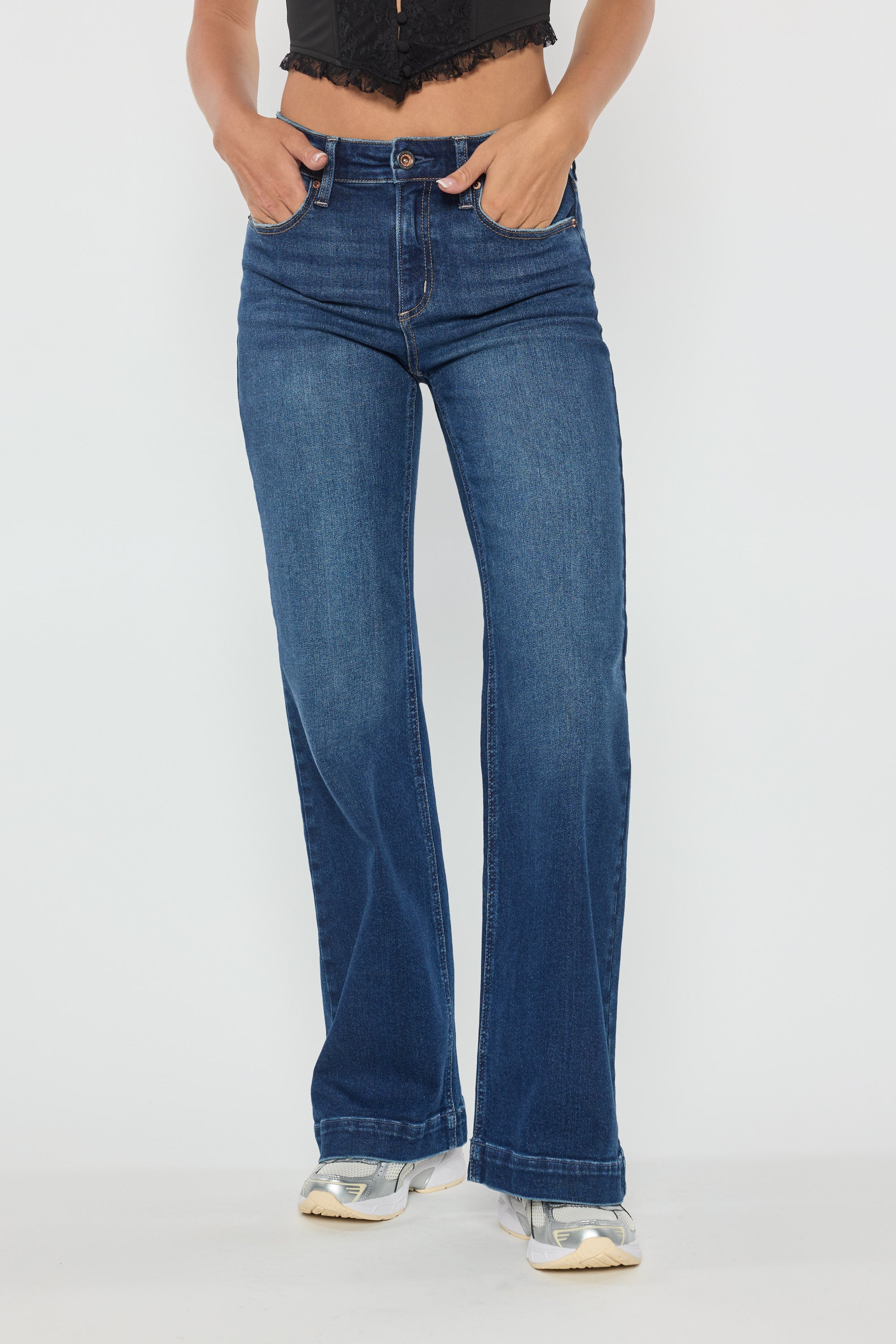 High Rise Destructed Wide Leg Jeans