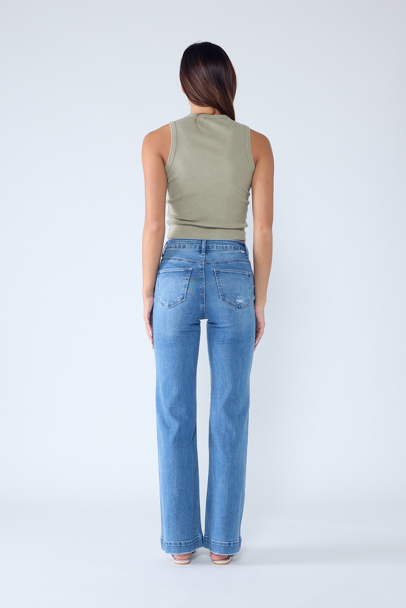 High Rise Destructed Wide Leg Jeans