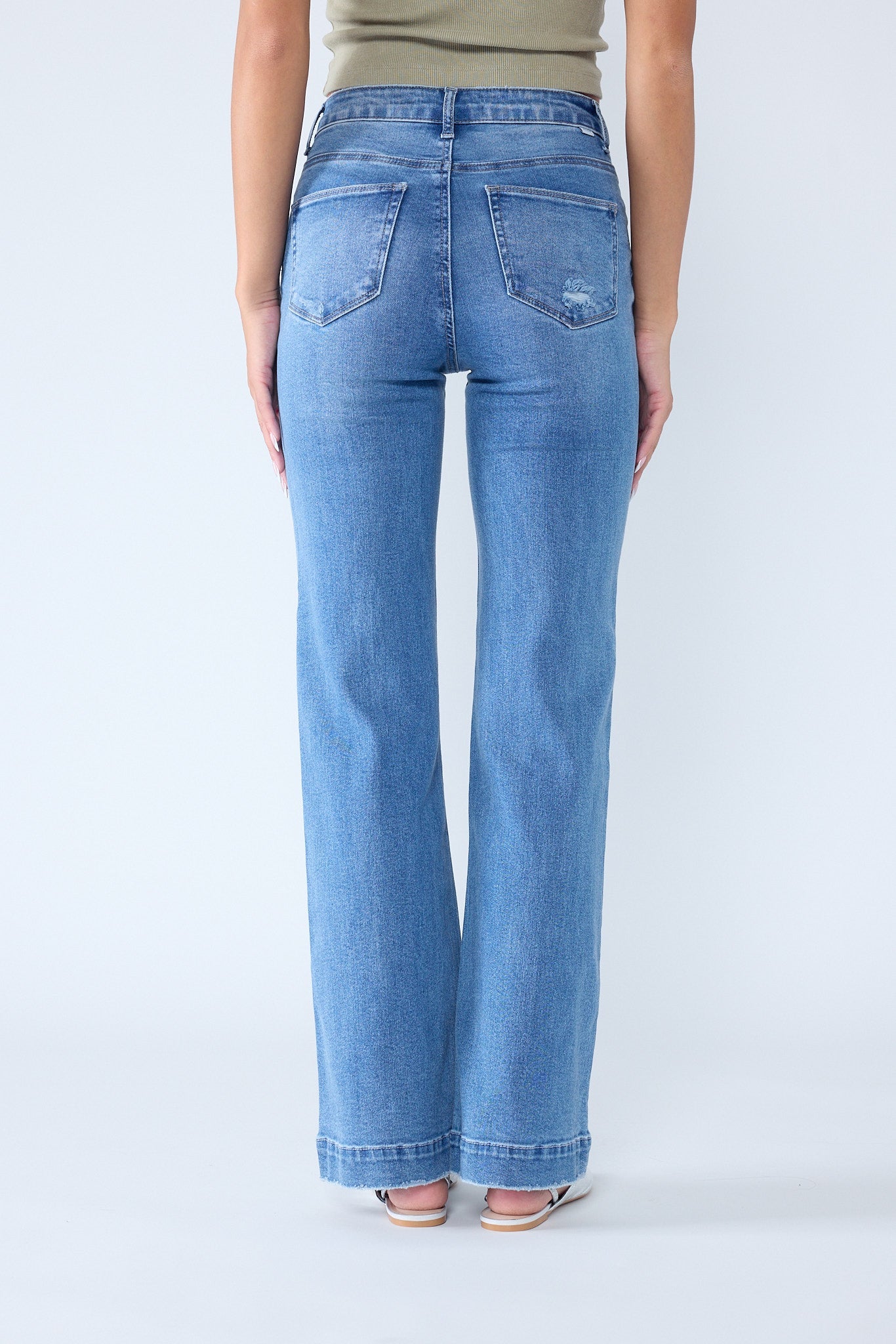 High Rise Destructed Wide Leg Jeans
