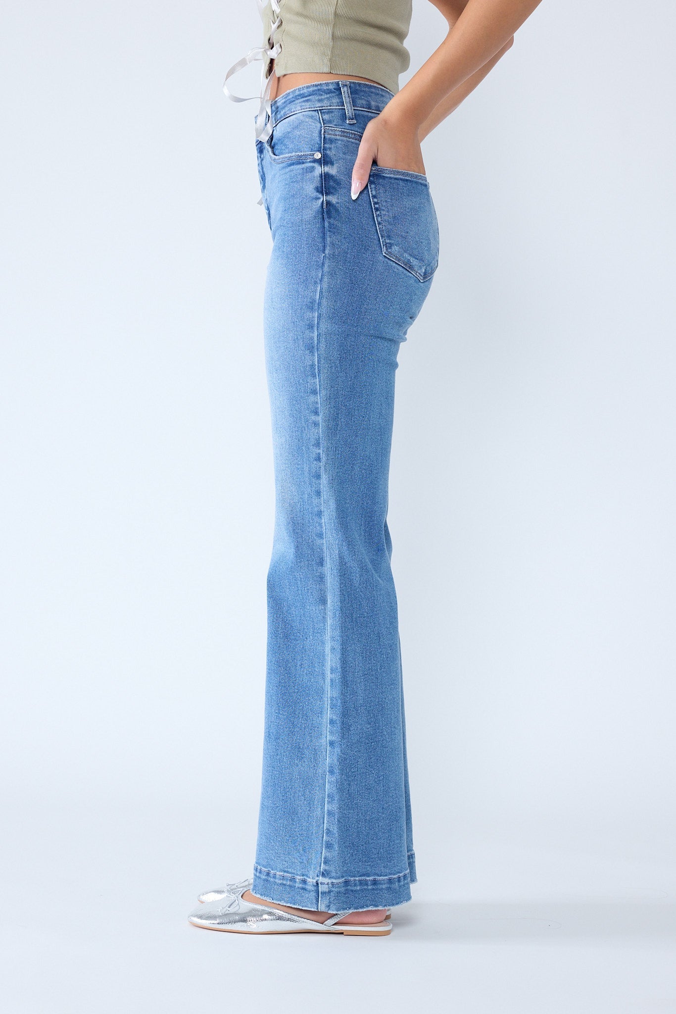 High Rise Destructed Wide Leg Jeans