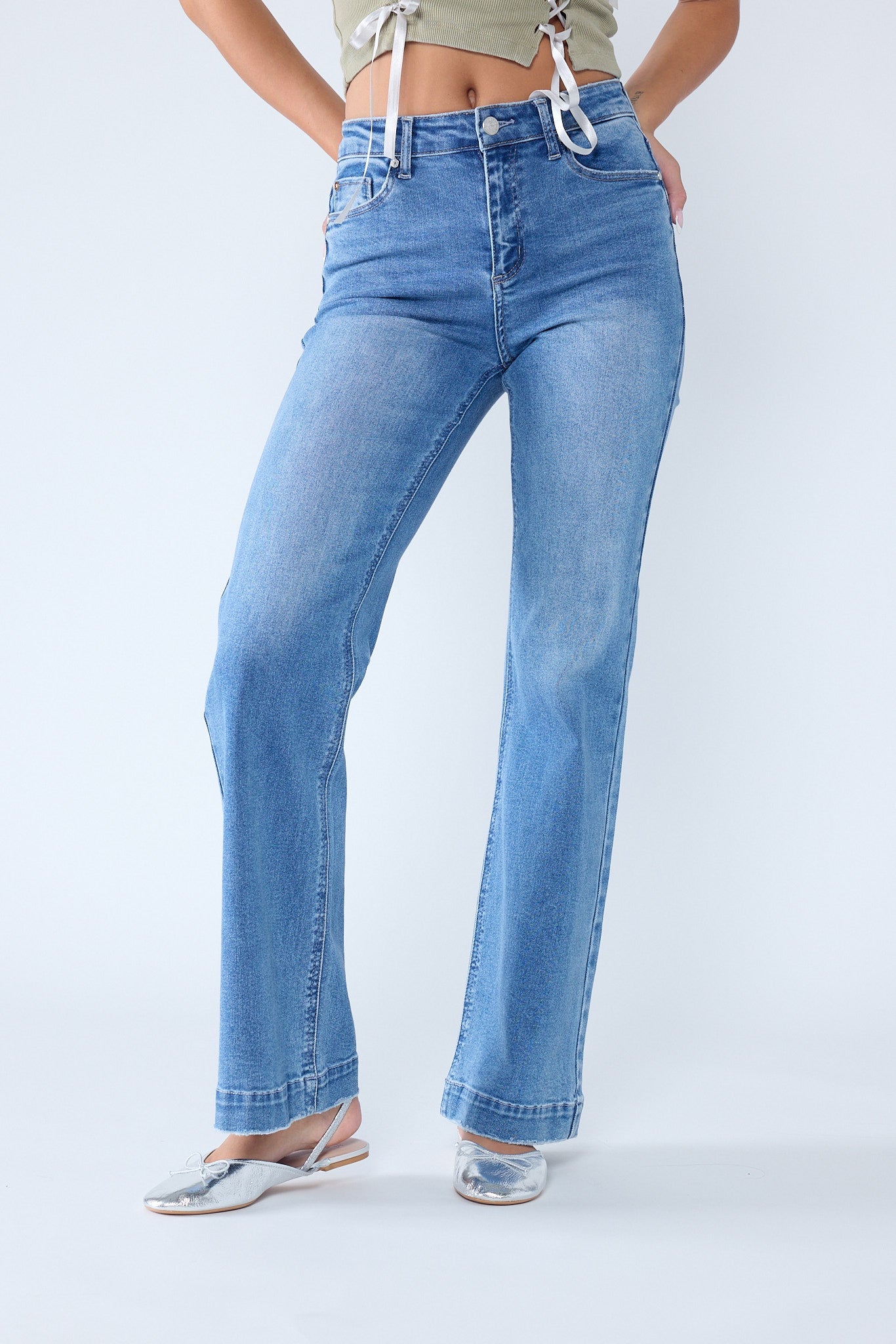 High Rise Destructed Wide Leg Jeans