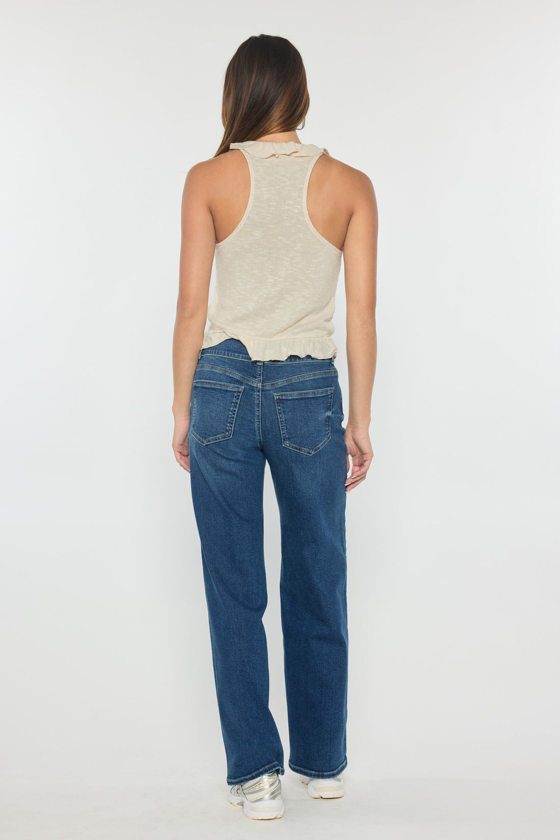 High Rise Two Button Wide Leg Jeans