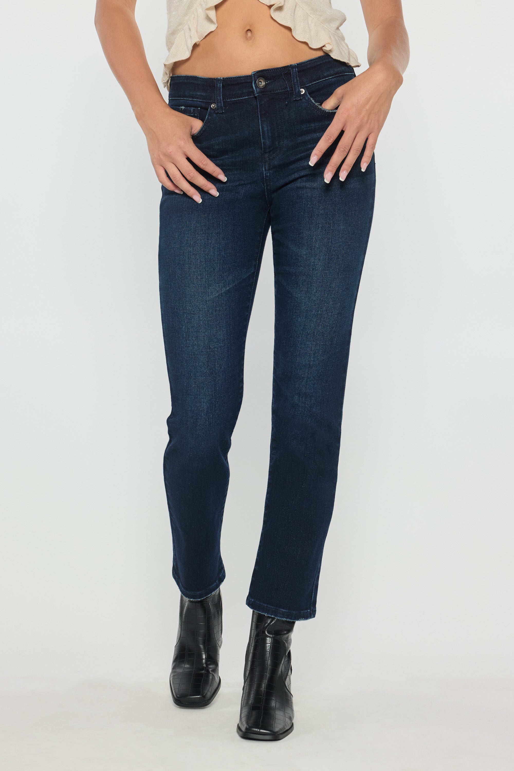 Mid Rise Slim Straight Jeans