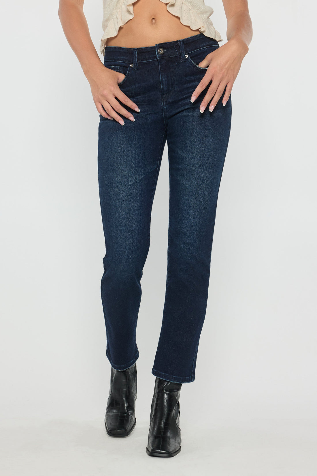 Mid Rise Slim Straight Jeans
