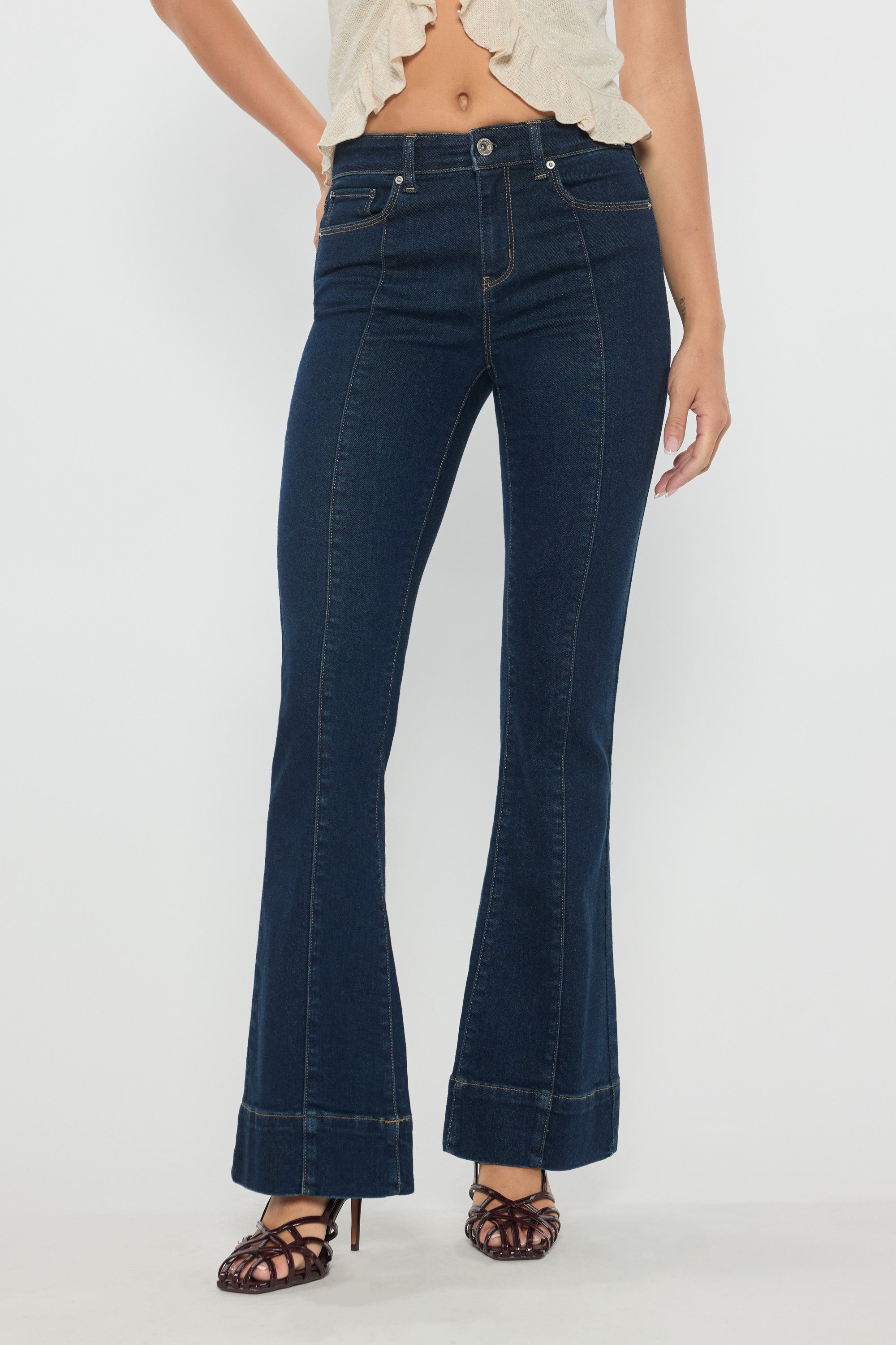 High Rise Seamed Front Wide Leg Jeans