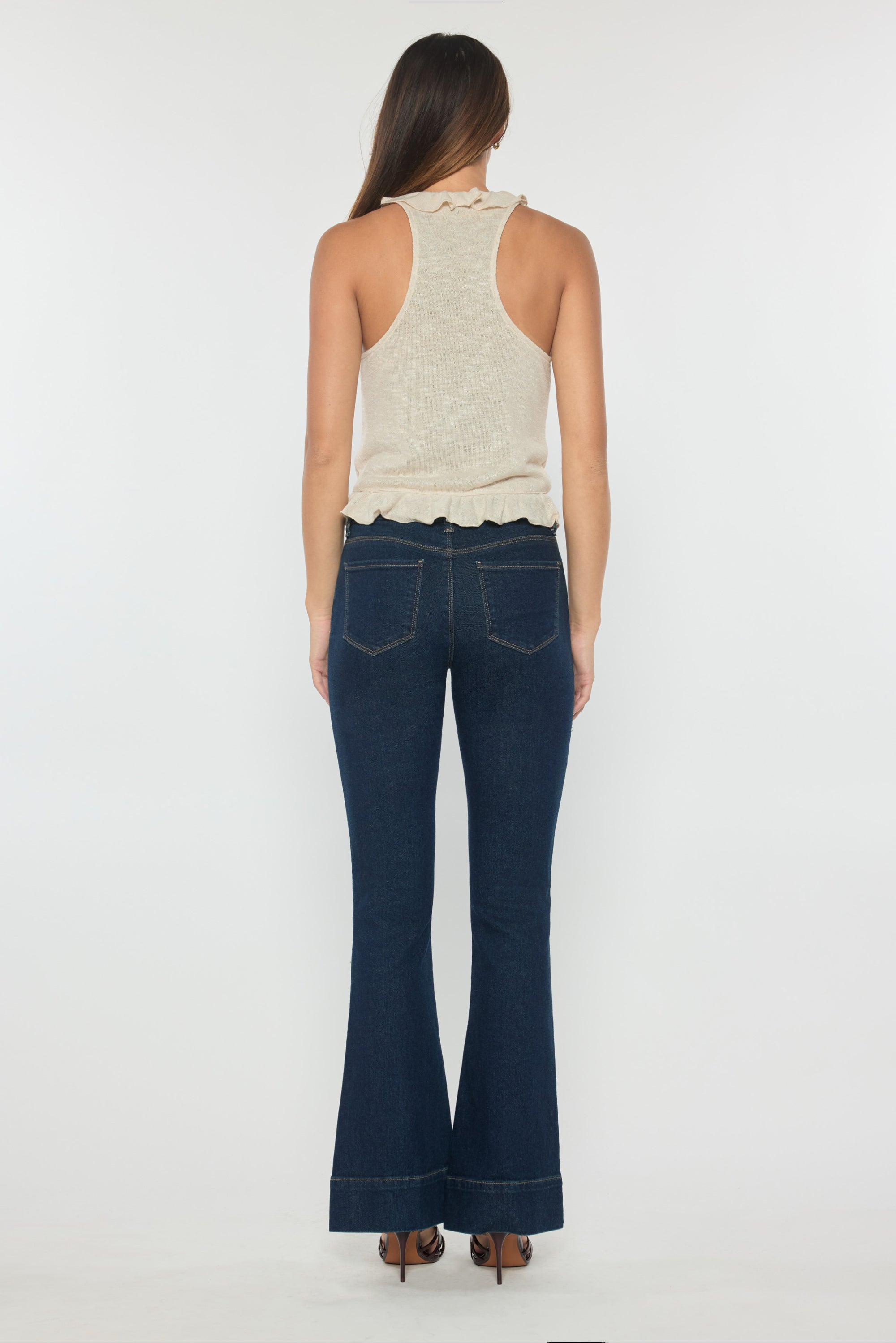 High Rise Seamed Front Wide Leg Jeans