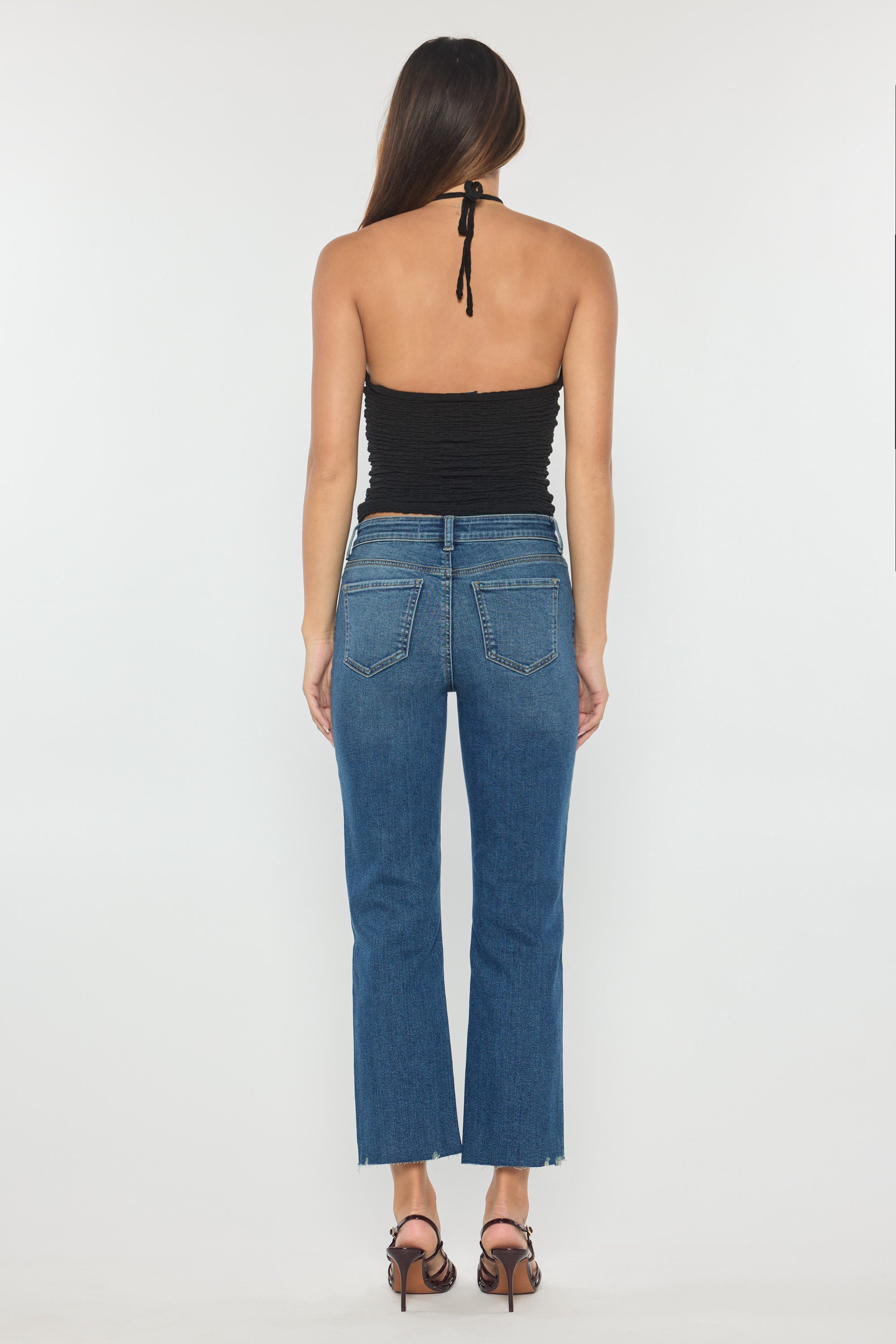 High Rise Straight Jeans with Chewed Hem