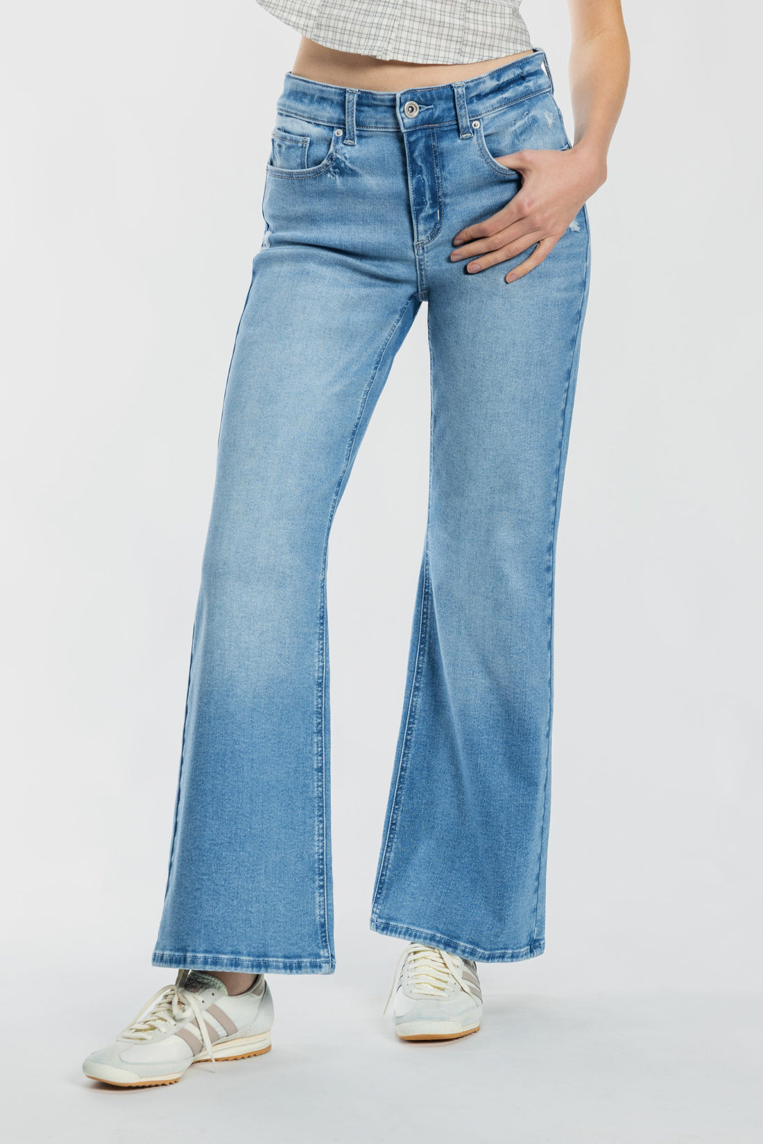 High Rise Destructed Wide Leg Jeans