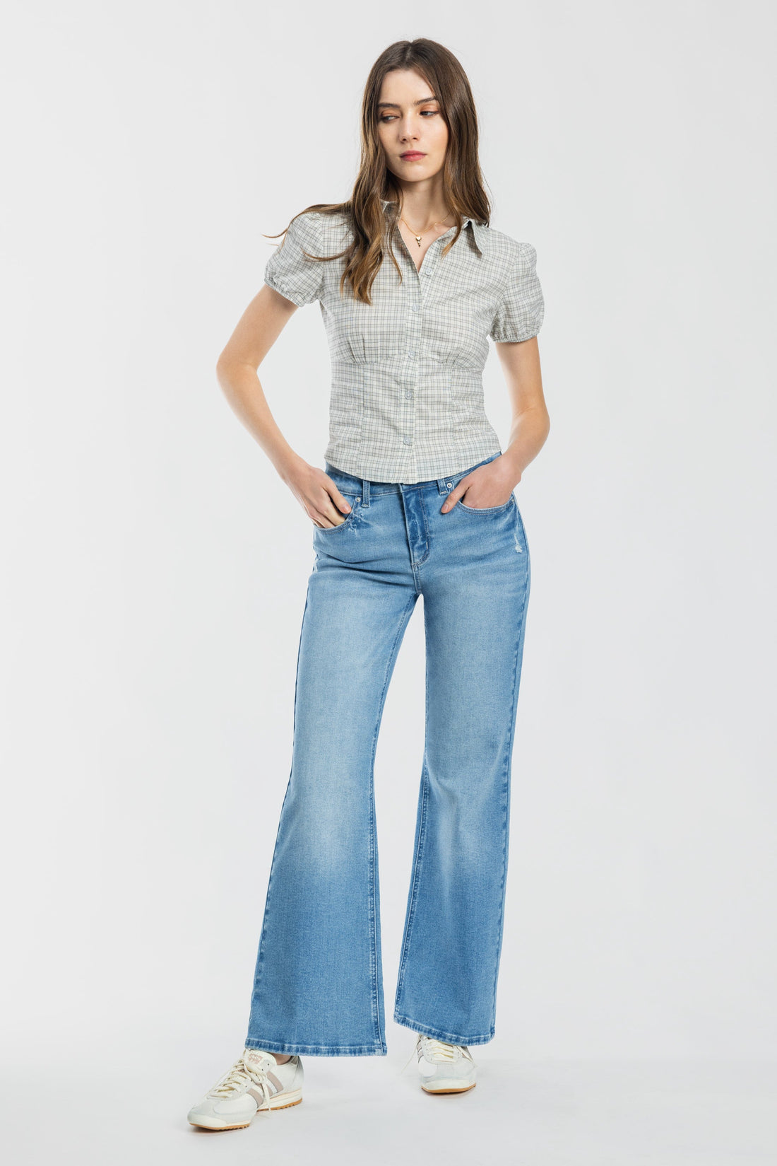 High Rise Destructed Wide Leg Jeans