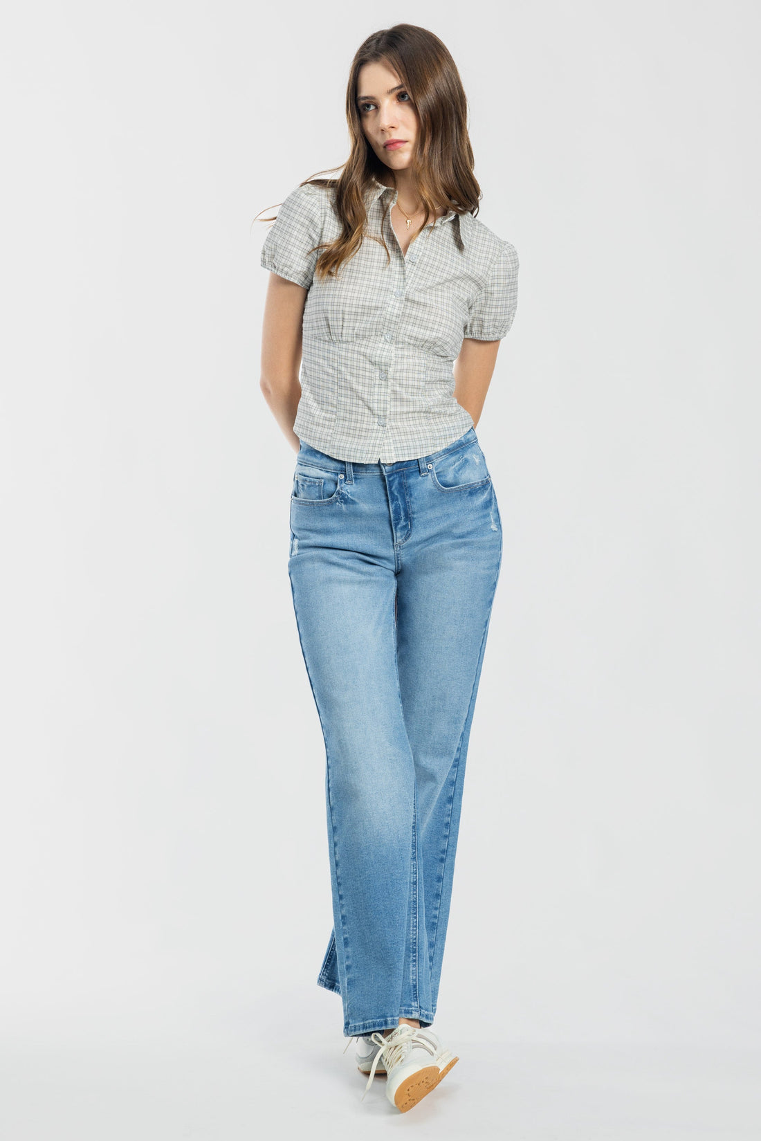 High Rise Destructed Wide Leg Jeans