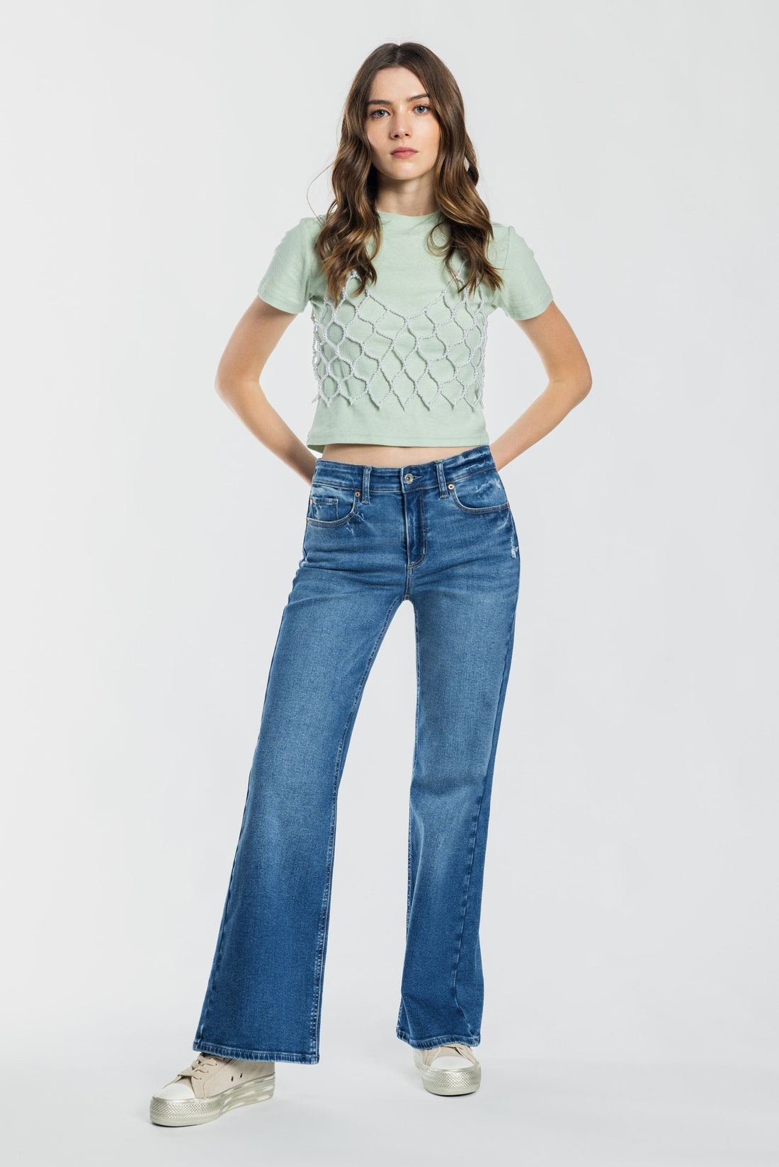 High Rise Destructed Wide Leg Jeans