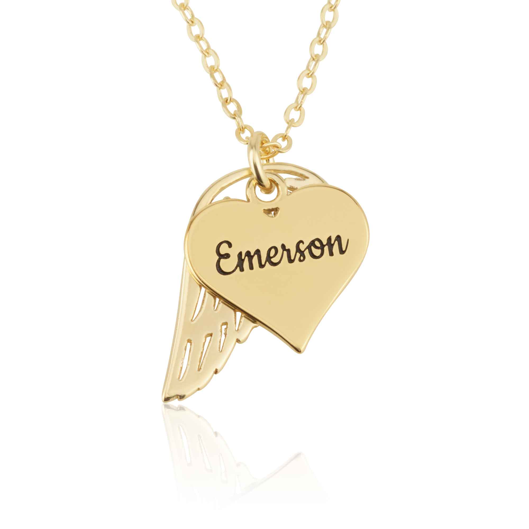 Heart Name Necklace with Angel Wing - Memorial Necklace