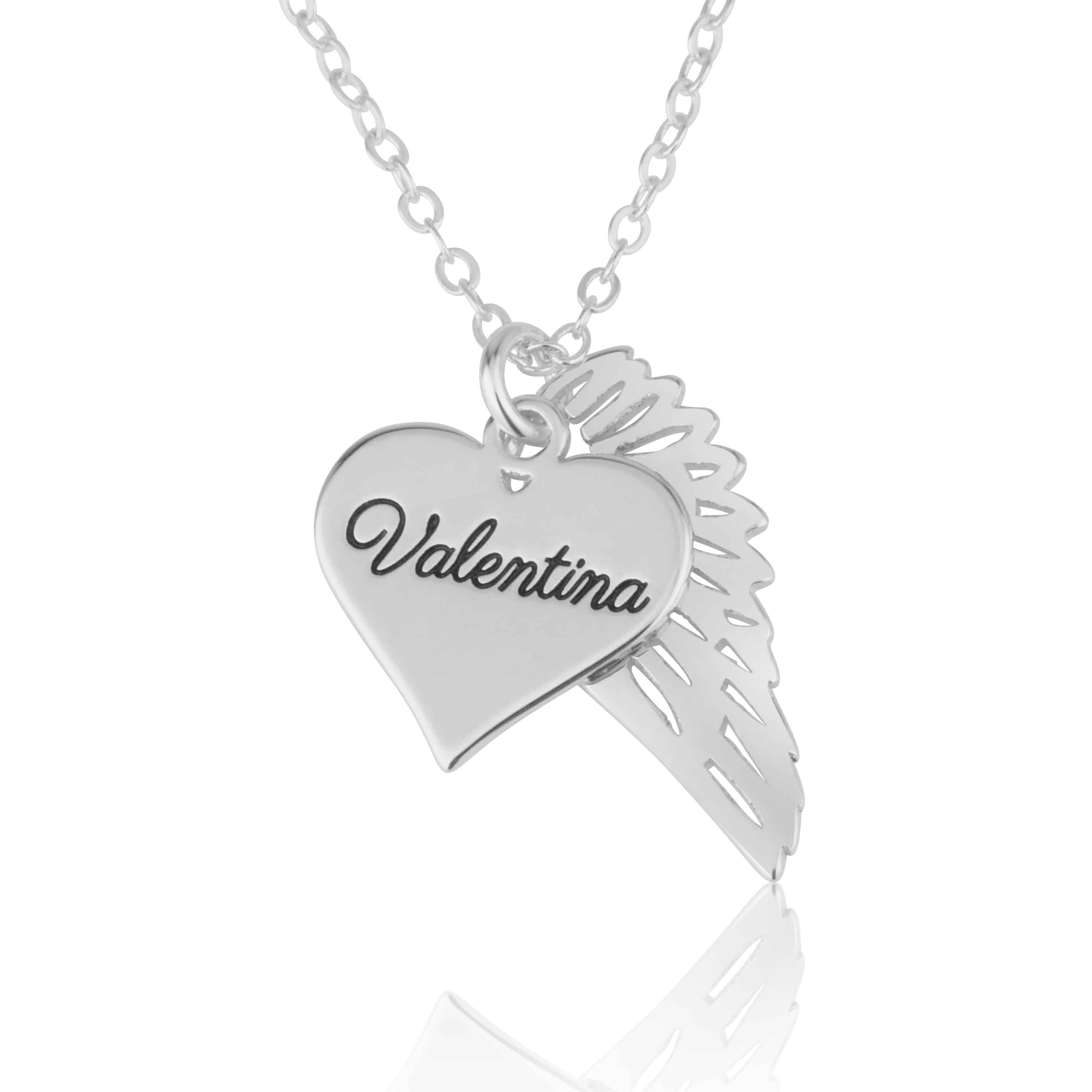 Heart Name Necklace with Angel Wing - Memorial Necklace