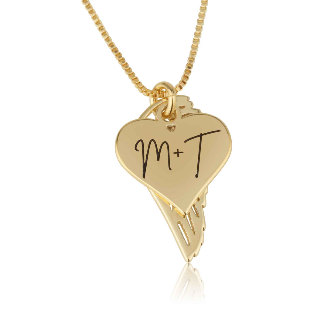 Heart Name Necklace with Angel Wing - Memorial Necklace