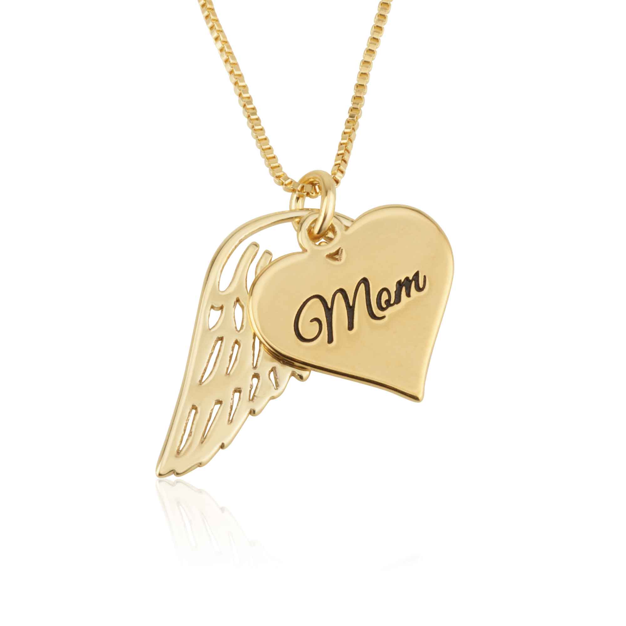 Heart Name Necklace with Angel Wing - Memorial Necklace