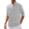 Men's Loose Casual Linen Breathable Solid Color Simple Long Sleeve Shirt Collar Cotton Cardigan