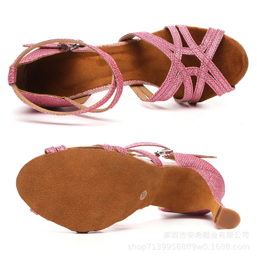Women's High-Heeled Latin Dance Shoes Soft-Soled Breathable Indoor Party Dance Adult Shoes Stage Performance Dance