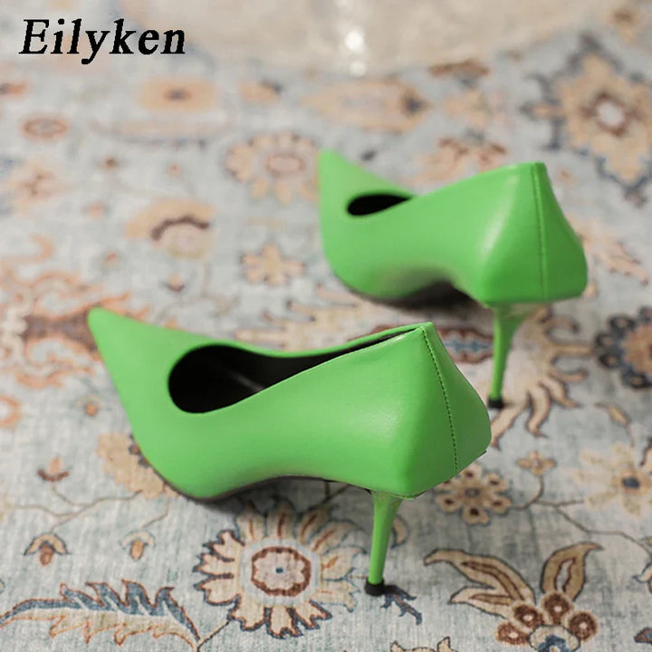 Eiyken Sexy Green Thin High Heels Pumps Women Pointed Toe Slip On Shoes Elegant Prom Wedding Stripper Ladies Sandals