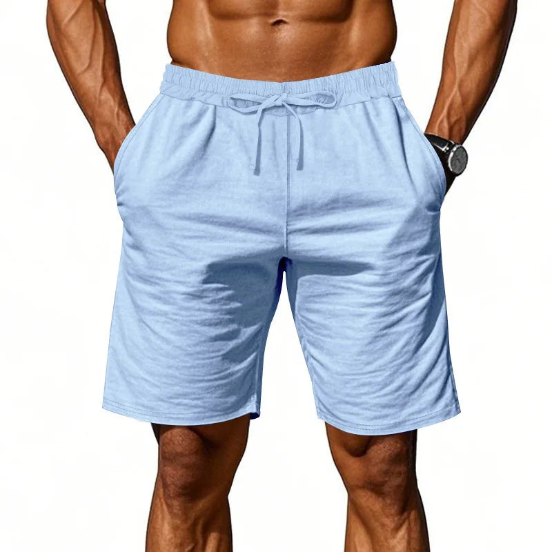 Summer Men's Beaded Loose Casual Linen Breathable Hawaiian Simple Long Sleeve Shirt Beach Shorts Set