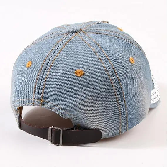 Women's Shiny Bling Denim Diamonds Hat Sparkling Rhinestone Baseball Cap